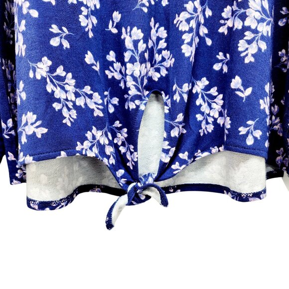 Lacey Chabert Collection Blue Floral Long Sleeve Tie-Front Womens Top Size M - Picture 6 of 10